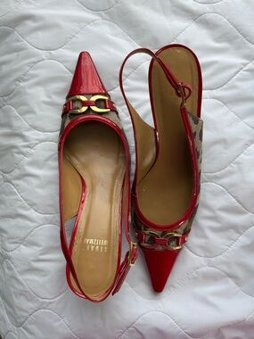 Stuart Weitzman Red and Brown Slingback Heels